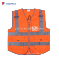 Personnalisé Hi Vis Flourescent Orange Vêtements De Travail Zippered Réfléchissant Gilet EN471 Poches Haute Visibilité Gilet De Sécurité ANSI